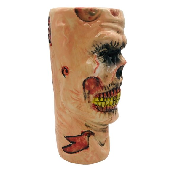 Zombie Head Ceramic Halloween Tumbler Vase Hand-Painted 3D Creepy Decor 10” Tall - Picture 2 of 9